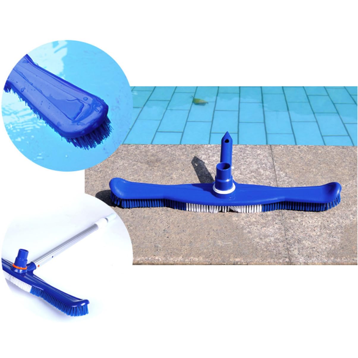Brosse pour Piscine 20 Pouces en Plastique Aluminium Robuste | Brosse de Nettoyage, Bleu pour Sols et Parois, Ambiance Estivale, Raccord Stable