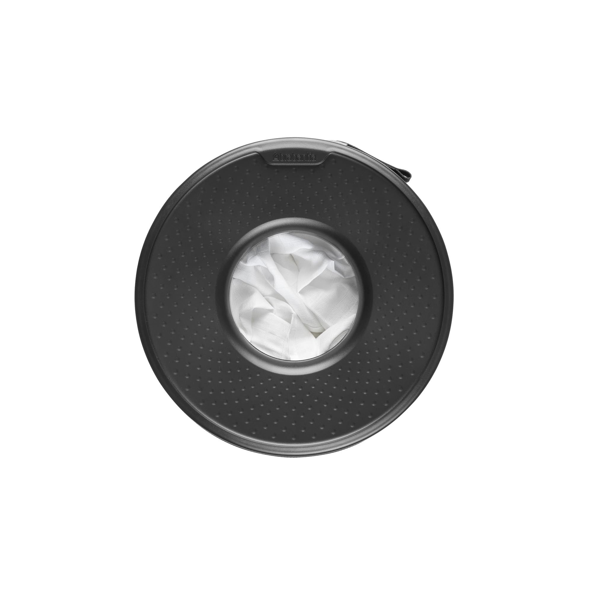 Brabantia Wäschekorb mit Deckel | 35 l Wäschebehälter mit herausnehmbarem Baumwollbeutel und Quick-Drop-Öffnung | Platzsparender Wäschekorb | Matt black