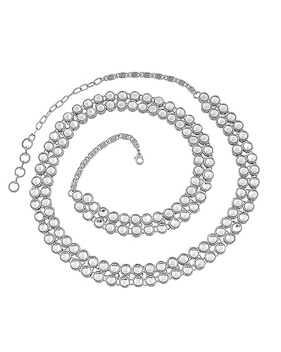 Silver & Gold Plated Ethnic Kundan Studded Kamarband/Waist Belly Chain for Women (B016-1)