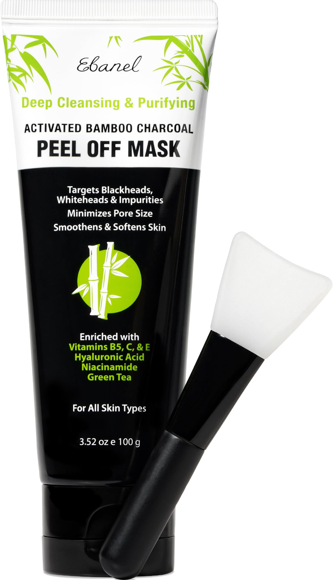 Charcoal Peel Off Face Mask Applicator Set, Deep Pore Cleansing Minimizer Blackhead Remover with Niacinamide, Hyaluronic Acid, Vitamin C, Green Tea, Deep Cleanse Black Masks Peel Off Gel Mask