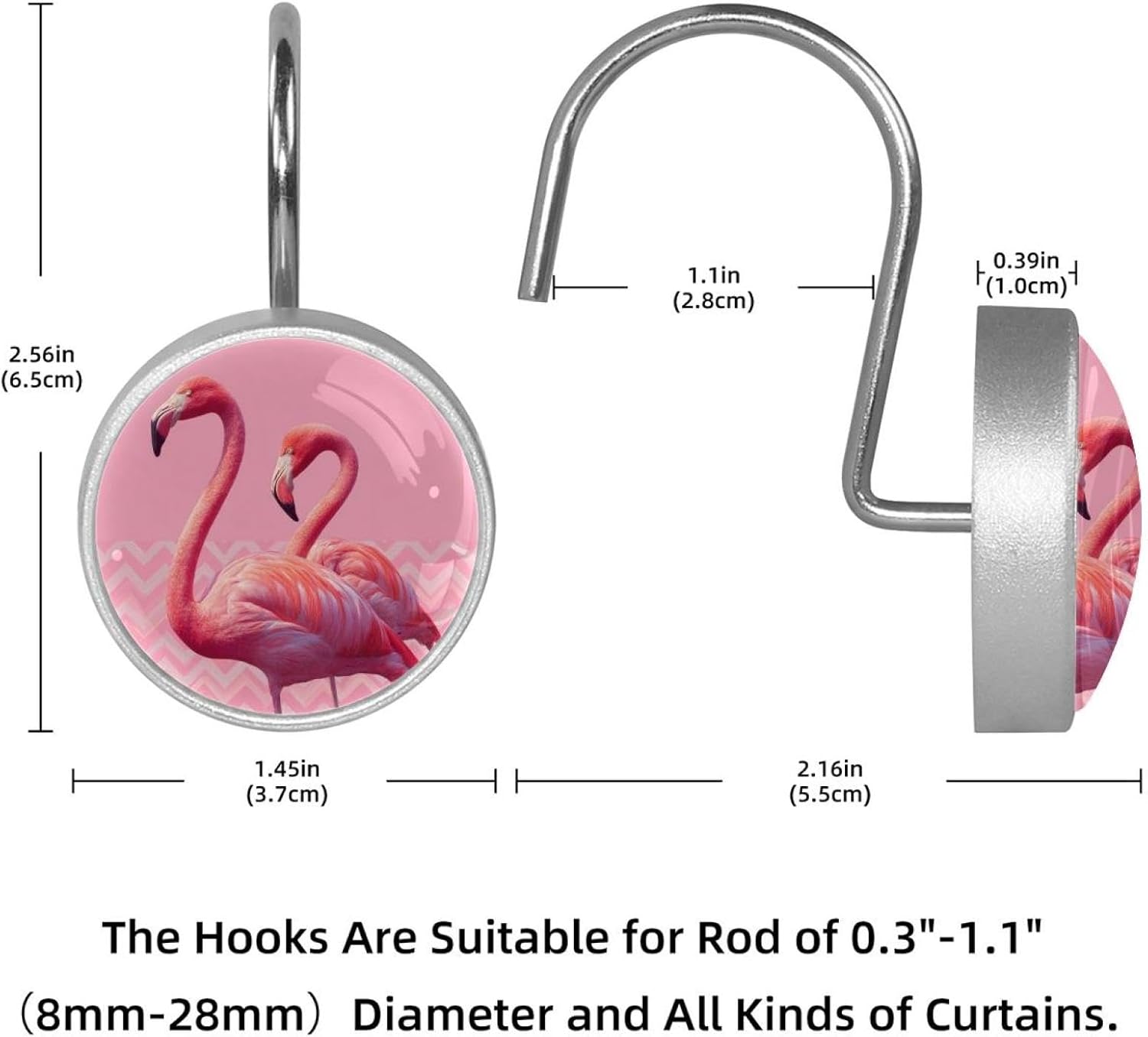 12 Pieces Pink Flamingo Couple Zigzag Shower Curtain Hooks Rings, Stainless Steel Shower Hook Hanger Rings for Bathroom Living Room Bedroom Home Decor