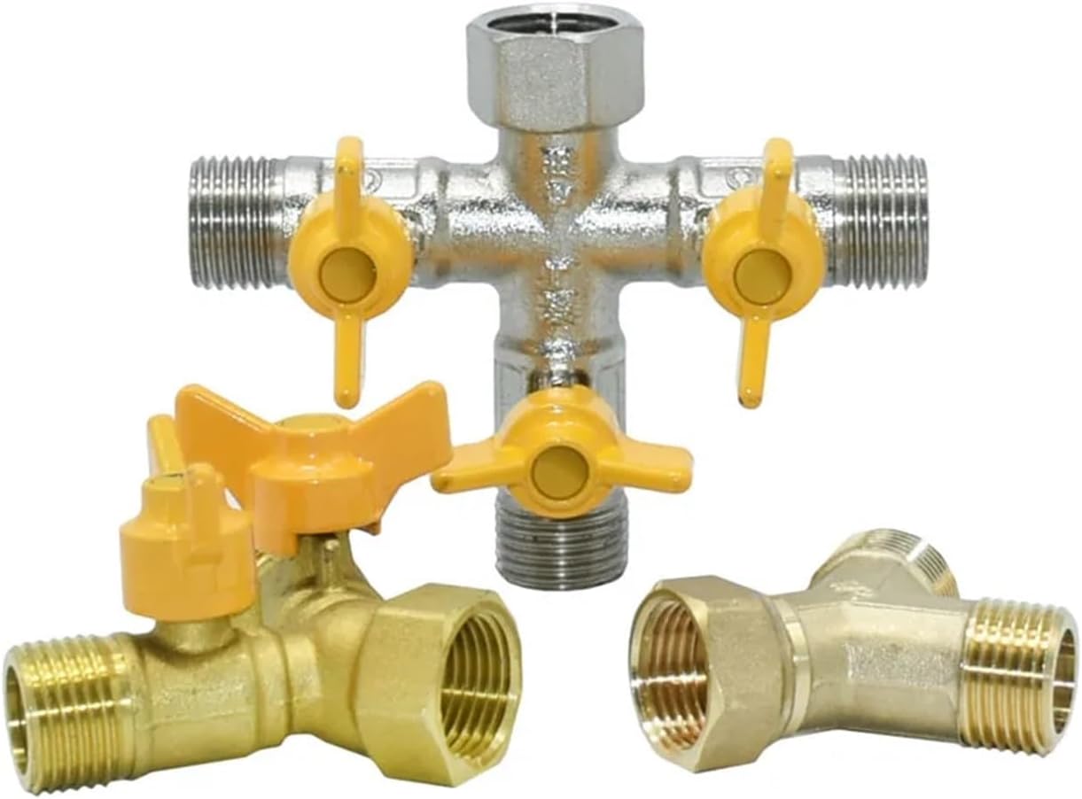 1pcs Brass 2/3-way 1/2" Male Female Thread Connector Splitter 1/2inch Copper Metal Thread Water Pipe Tap Tube Fittings(C)