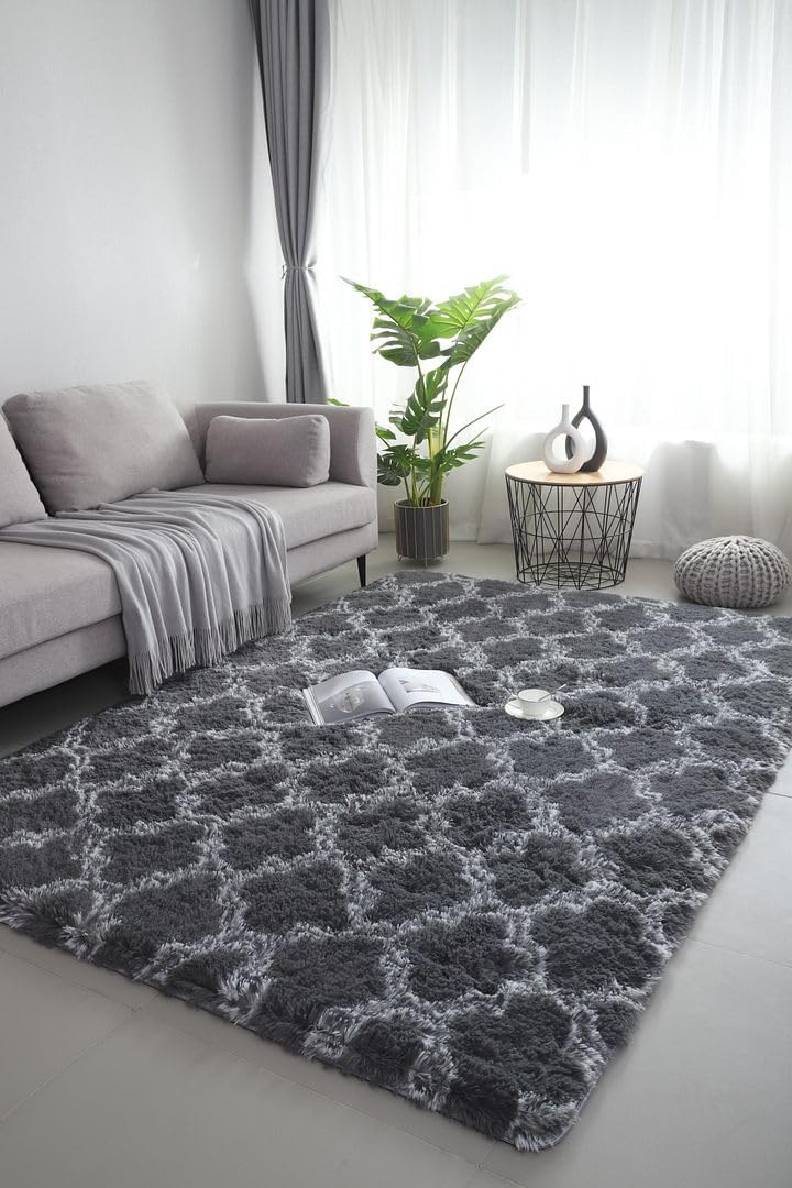 John Aird Fluffy Shaggy Area Rug Soft Plush Carpet for Living Room Bedroom – Modern Thick Pile Floor Mat – Cosy Non-Slip Shag Rug (Geometric, 200cm x 300cm)