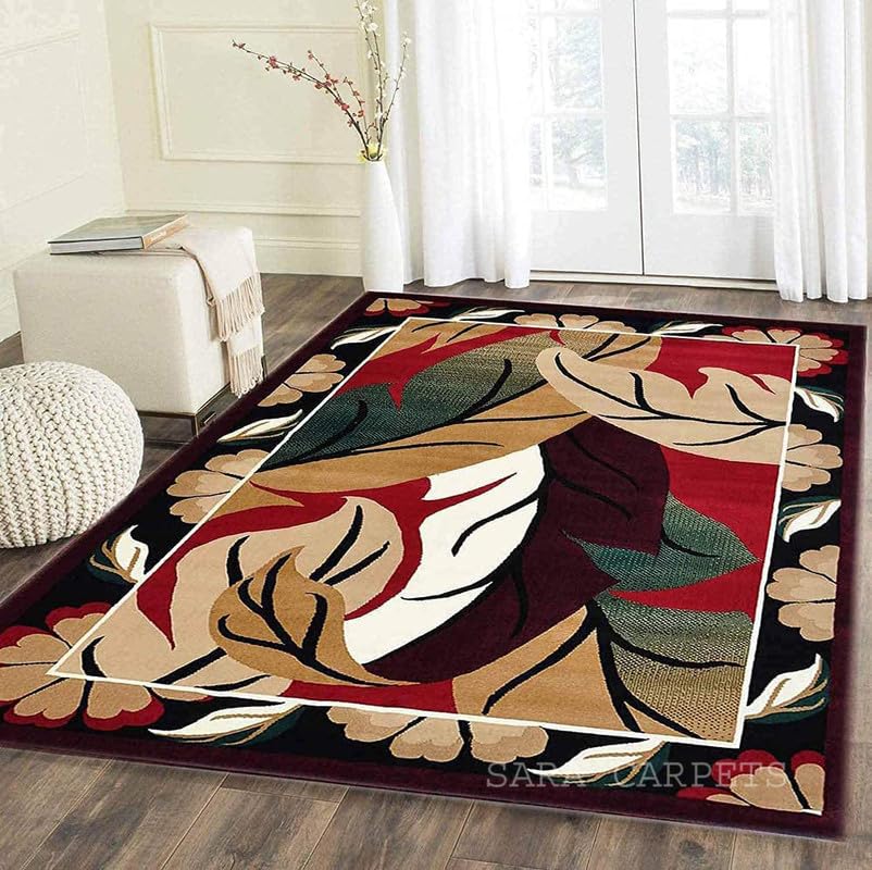 Image of Soft Thick Geometric Acrylic Washable Anti Skid Carpet. for Living Room Bedroom. Hall Size 9 x 12 feet (150X210 Cm) RED D35