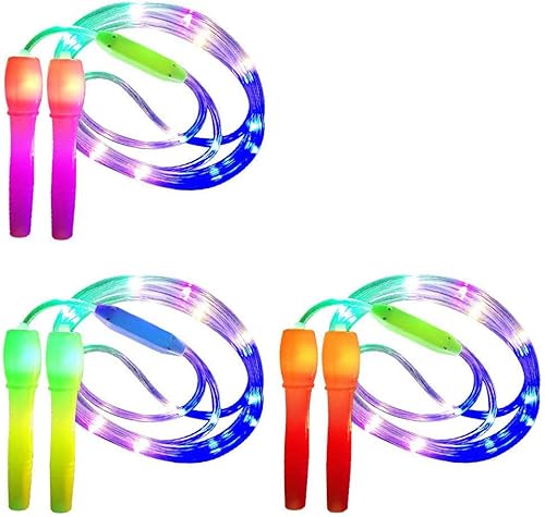 Cuerda de saltar brillante color aleatorio que brilla en la oscuridad, luces LED, cuerda de saltar para niños y adultos
