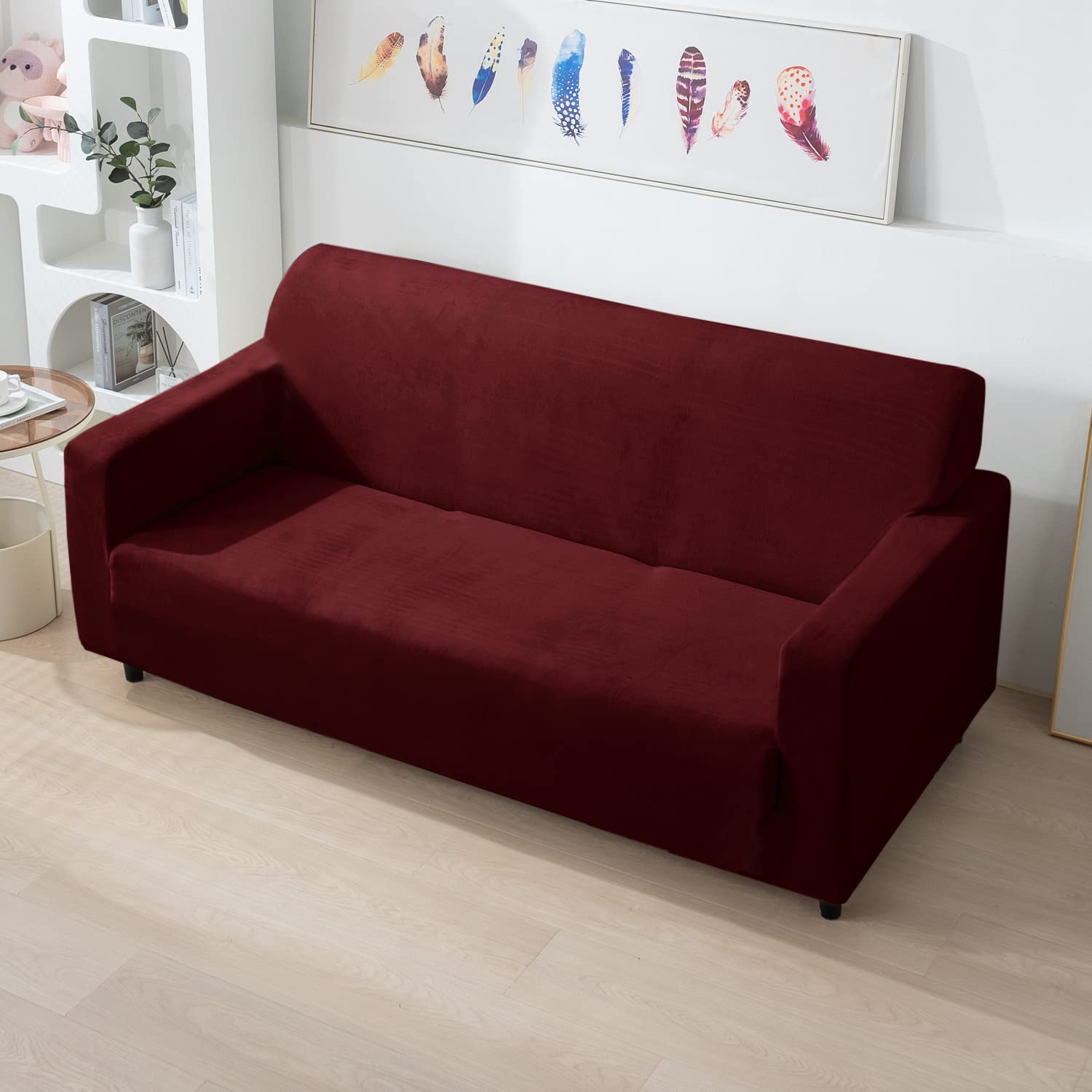 Burgundy Velvet Sofa Cover - 3 Seater -8