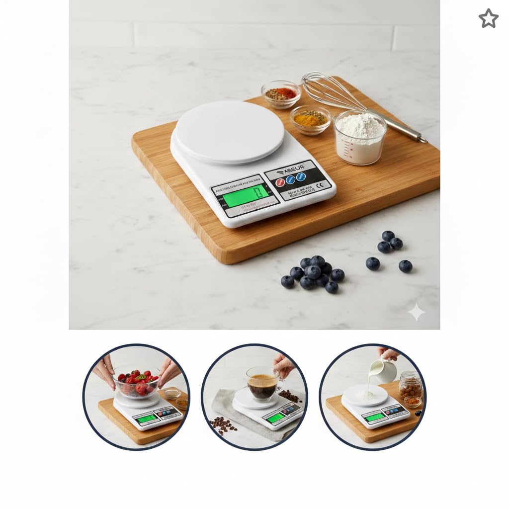 Dijital Hassas Mutfak Terazisi - 10kg Kapasiteli, LCD Ekranlı, Dara Fonksiyonlu Profesyonel Yemek, Pasta ve Diyet Tartısı - Beyaz (Pille Çalışır)