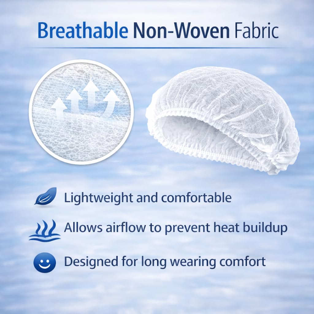 B-well Feather 100 sztuk jednorazowych nietkanych czapek Bouffant, jednorazowych czepków na włosy, 53,3 cm, z elastyczną taśmą stretch (kolor biały)