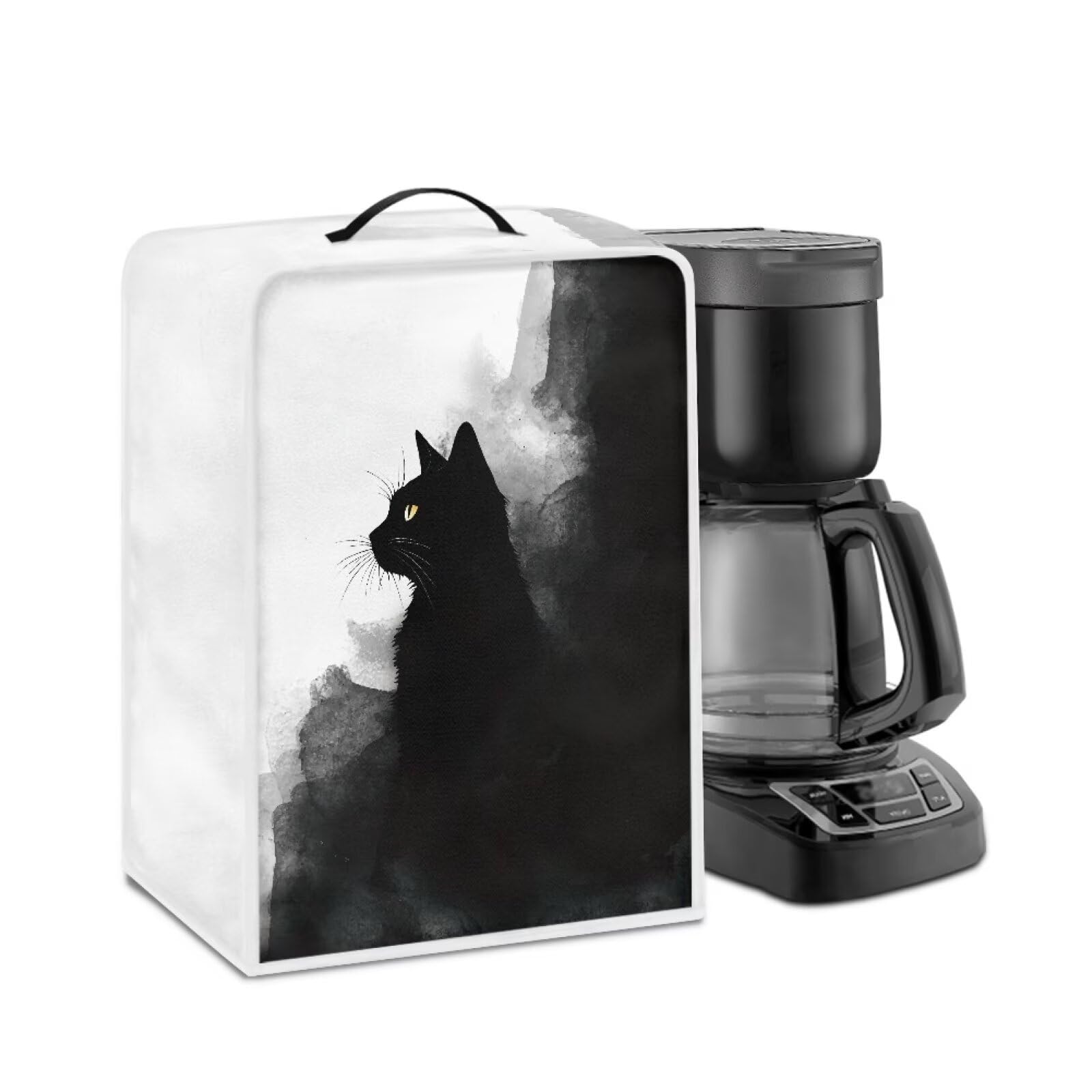Coffee Maker Cover – Dust Protection Stain Resistant Washable Appliance Cover Kitchen Decoration Gifts For Coffee Lovers Ink-wash Cat Print