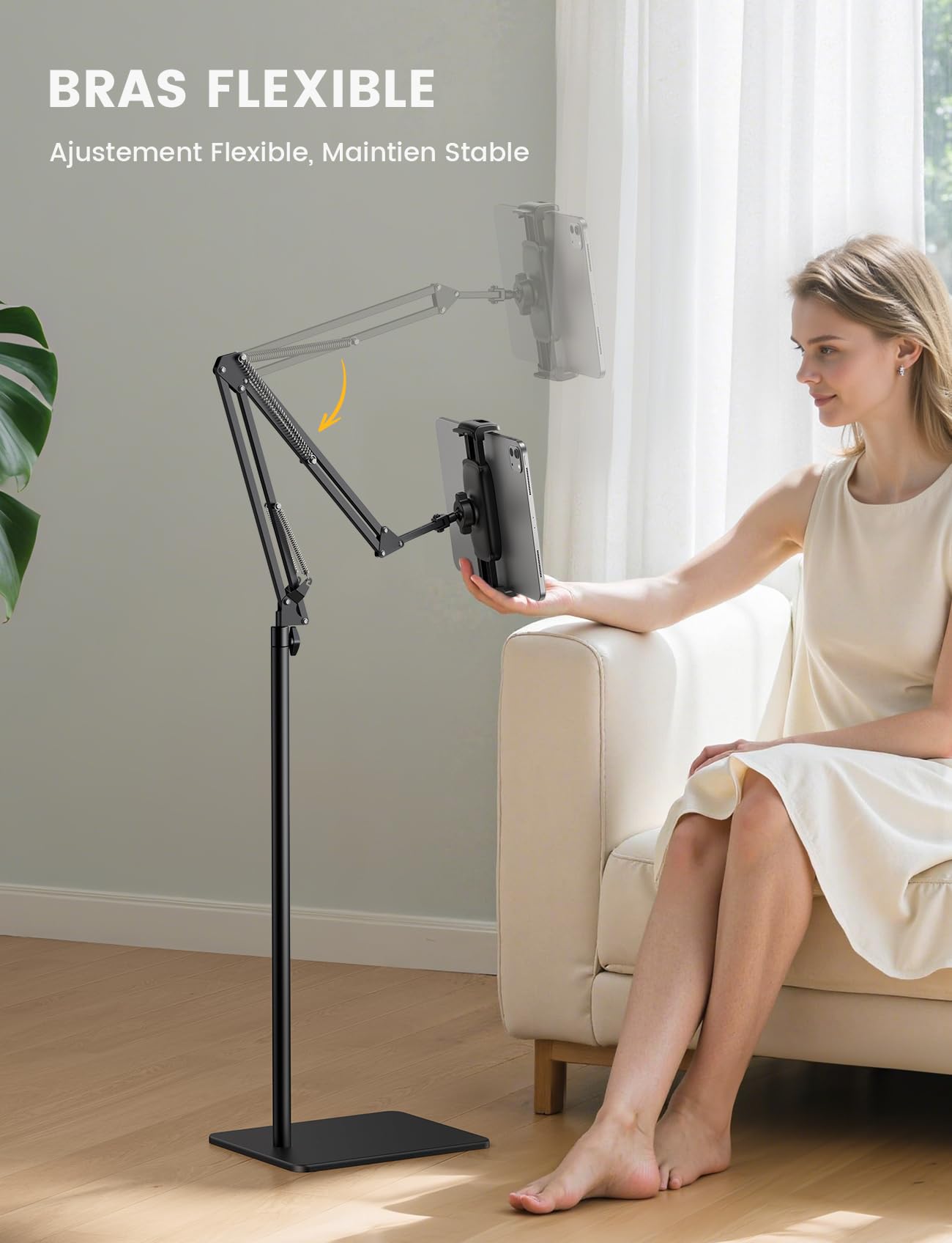 Lamicall Support de Sol pour Tablette - [Hauteur & Angle Réglables] 360° Rotation, Base Résistante, Support Réglable et Pliable en Métal pour iPad, iPad Pro, Air, Mini, Kindle, 4,7" - 13" Appareils