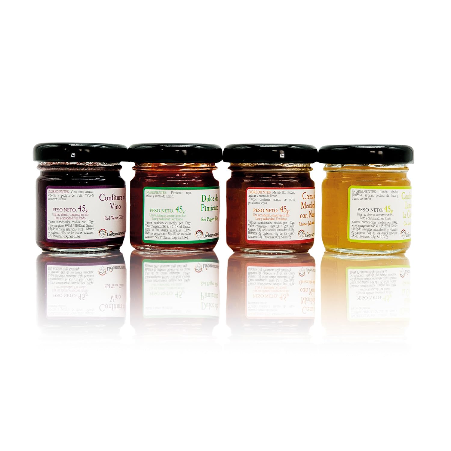 LIEBANARTESANA Pack 4x45g Especial Quesos | Confitura de Vino, Pimiento, Membrillo con Nueces y Limón a la Ginebra | Natural y Tradicional de Cantabria
