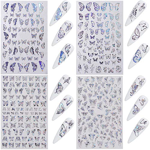 EBANKU 12 Blätt Schmetterling Nagelabziehbilder, Laser Gold und Silber Farbe Schmetterling 3D Selbstklebend… – Bild 8