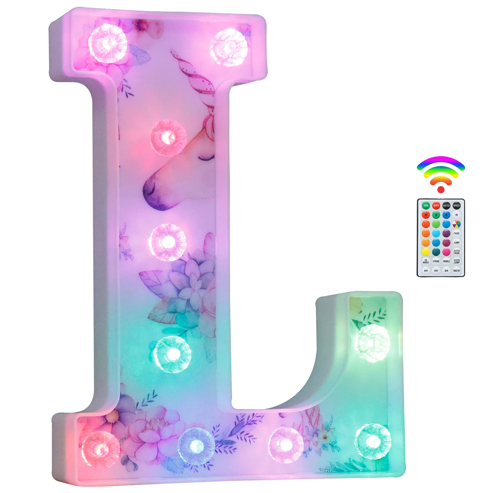 Unicorn LED Light Up Letters, 18 Color Changing Diamond Alphabet Sign Unicorn Gifts for Girls Women Party Birthday Decorations Remote Night Light Christmas Valentine Wall Table Decor - A — view 8