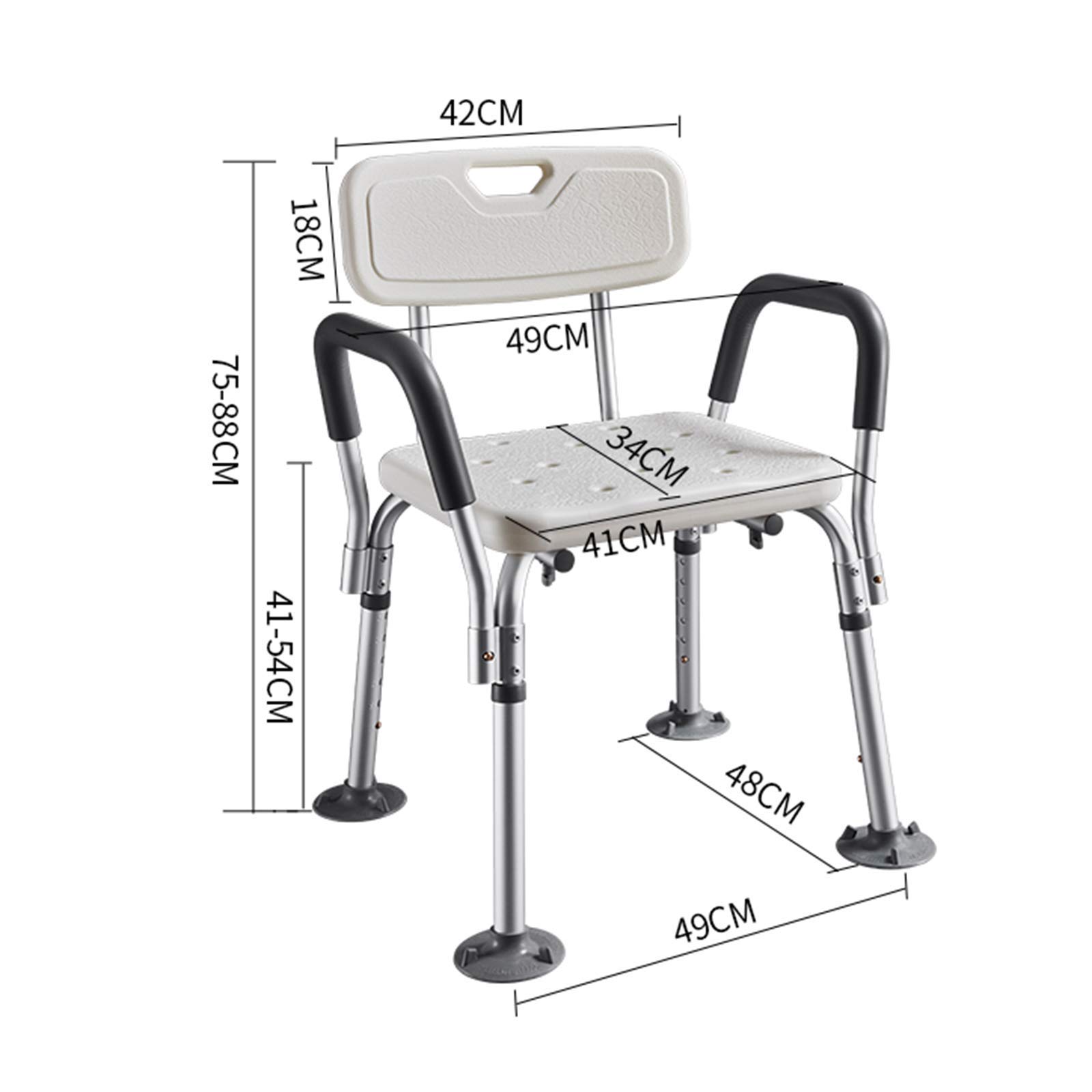 Silla de ducha para ancianos, asiento de altura ajustable resistente con brazos, respaldo y seguridad antideslizante, capacidad de carga de 150 kg, ayuda a personas mayores y discapacitados, taburete