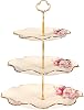 fanquare 3 Tier Porcelain Cake Stands,Rose Floral,Afternoon Tea Cupcake Stands,Food Server Display Holder for Anniversary,Birthday,Party,Wedding