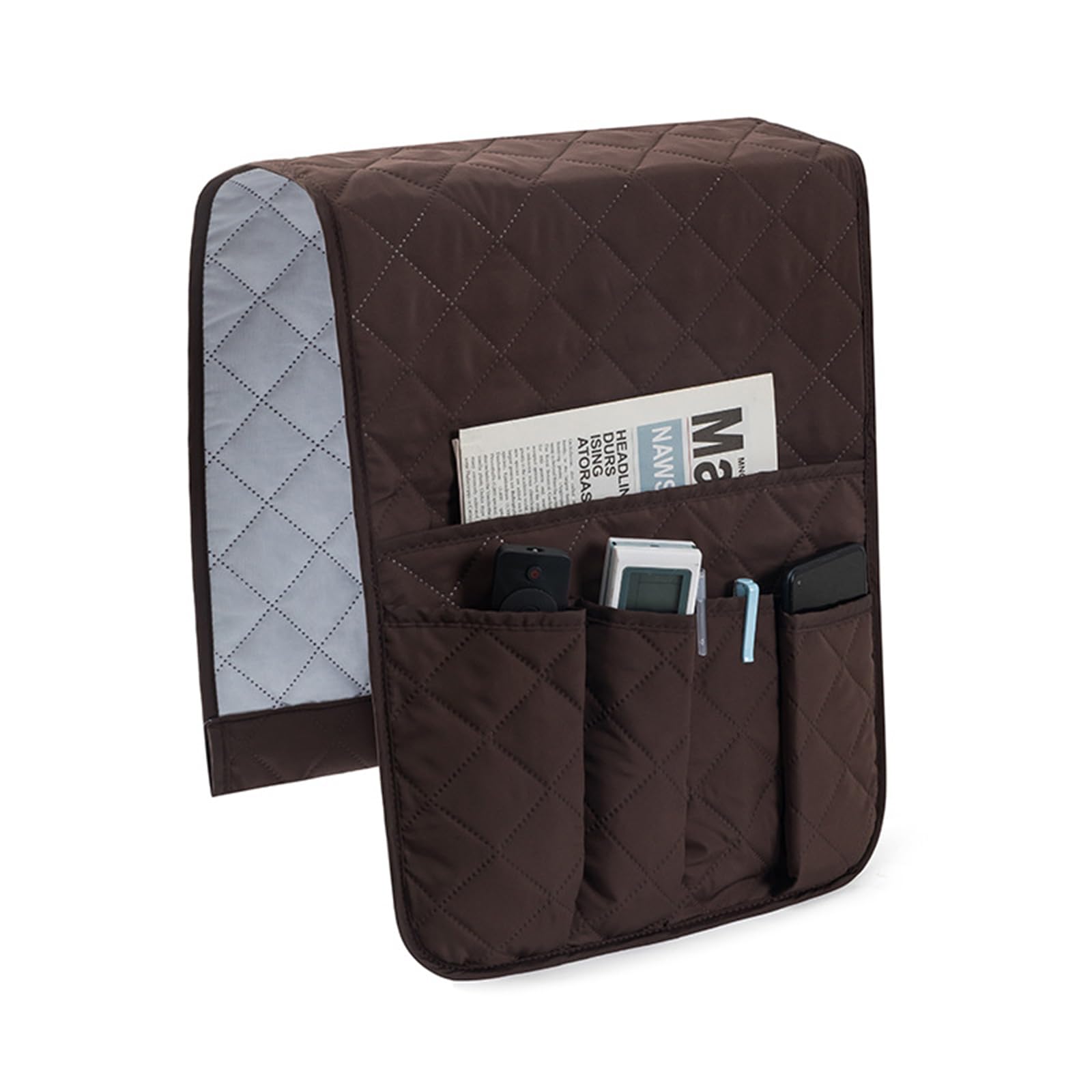 Sofa Armrest Organizer Remote Control Holder Armchair Caddy Armchairs Couch Organiser for Phone, Book, Magazines - Coffee