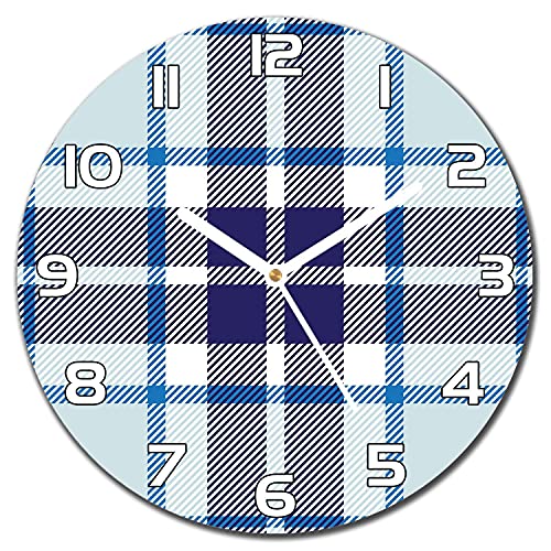 Horloge en verre 30 cm motif plaid de tartan avec aiguilles blanches - 2