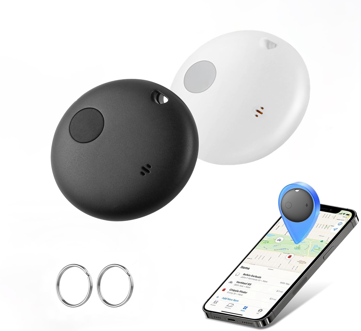2-Pack Smart Tags IP66 Up to 90 dB, Works with Apple Find My (iOS only) Bluetooth Tracker for Keys Bags Pets-image-48