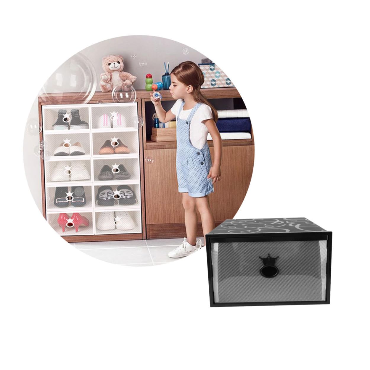 Housoutil Contenitore per Scarpe Trasparente Cassetto 33X23X14 CM Custodia Pieghevole in Plastica Ispessita Resistente All’Umidità Organizer Porta Scarpe Uomo e Donna per Armadio e