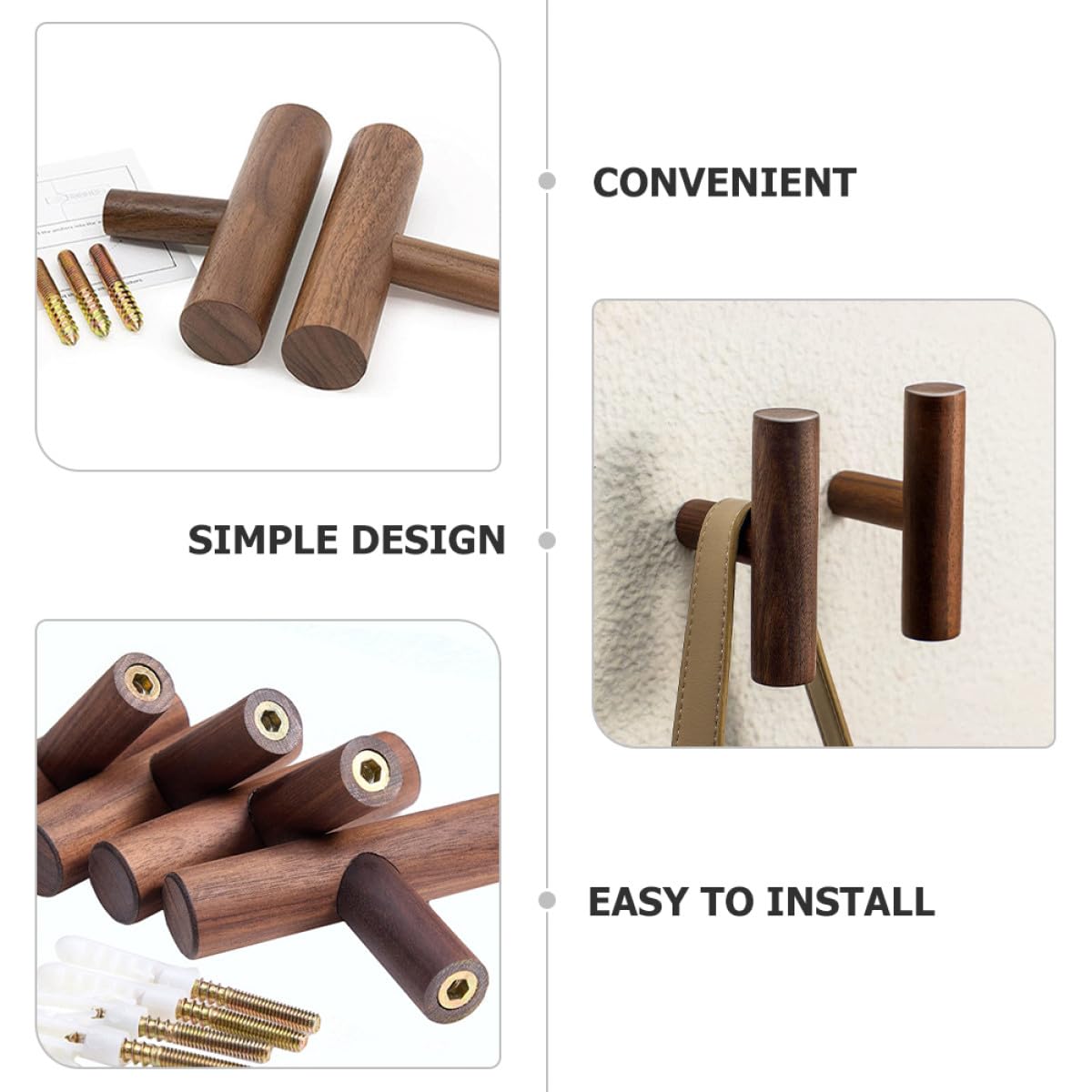 Ganchos de Pared Rústicos 4 Piezas de Madera para Toallas y Abrigos Multifuncionales Alta Capacidad de Carga para Baño y Dormitorio