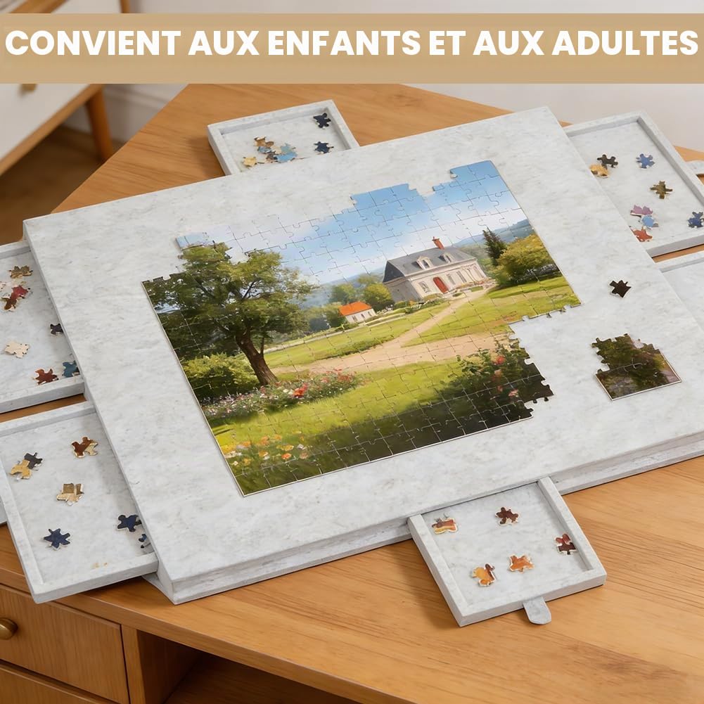 Table de Puzzle 1000 pièces Portable avec 6 tiroirs, Rangement en Feutre, Inclinable pour Adultes et Enfants