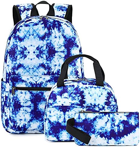 School Backpack Girls Teens Bookbag Cute School Bag for 15.6 inch Laptop Backpack Set (Tie Dye - Blue)