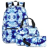 School Backpack Girls Teens Bookbag Cute School Bag for 15.6 inch Laptop Backpack Set (Tie Dye - Blu