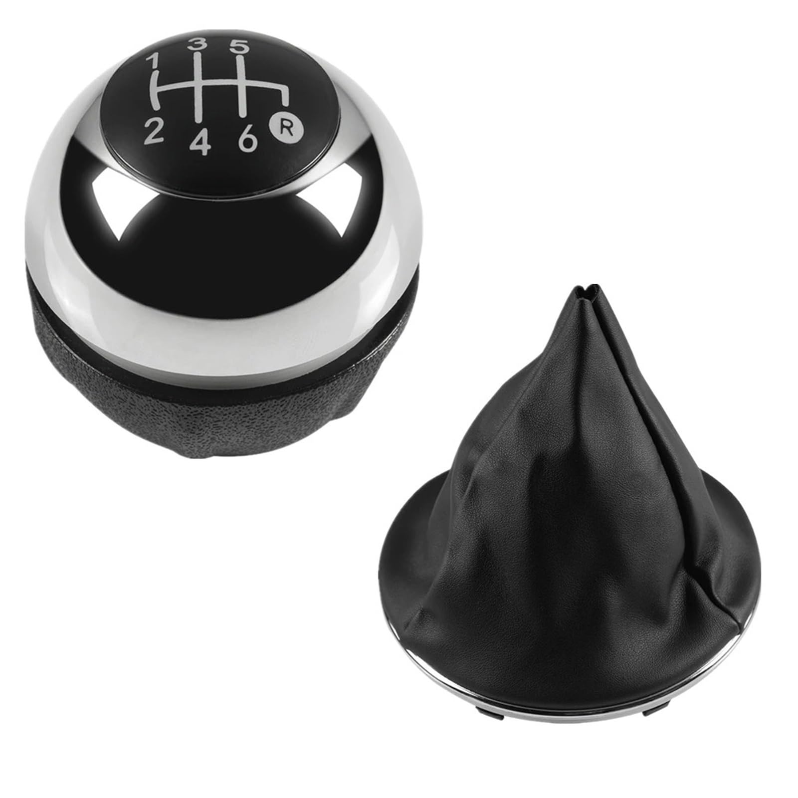 DAJMSUY for Fiat 500 500C 2007-2018 5/6 Speed Gear Shift Knob Head Shifter Gaitor Boot Car Gear Shift(2pcs Chrome 6speed)