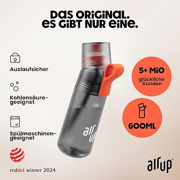 air up AMZN Flair Water Bottle (600 ml) for School Sports Gym Includes 5 Sugar-Free Scented Pods & Straw Water Bottle in Grey with Flavour - Also for Children Boys Girls