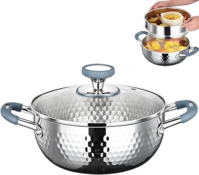 Titanium Hammered Soup Pot, No Coating Titanium Cookware, Nonstick Soup Pot with Lid, Ultra-Durable, Scratch-Resistant, PFOA Free Cookware, Heavy Duty Induction Cooking Pot, Dishwasher Safe,Wi