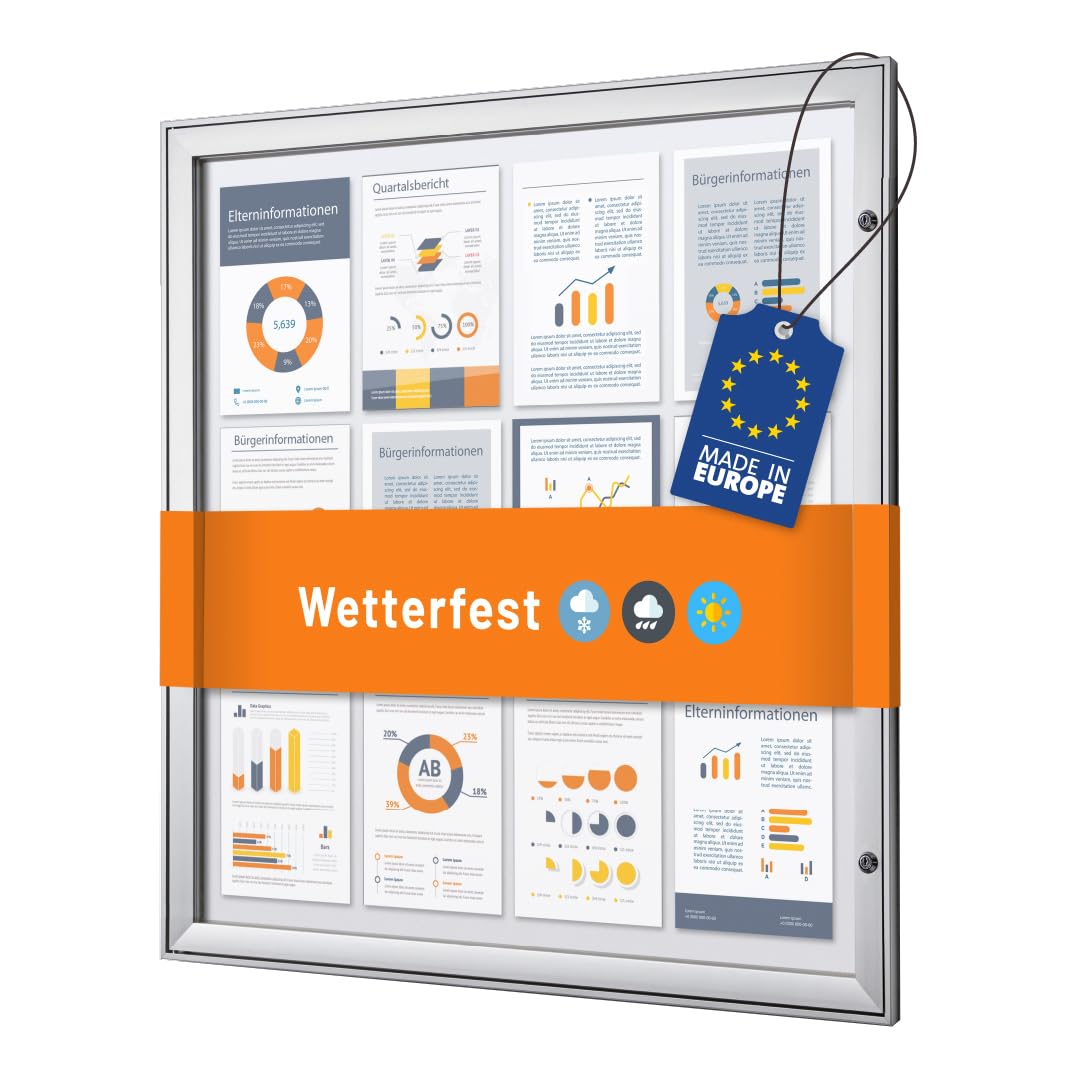 Schaukasten außen 12x DIN A4 | wetterfest | abschließbarer Infokasten SAN-Scheibe | beschreibbare magnetische Rückwand | ideal für Außenbereich & Outdoor Wand-Montage