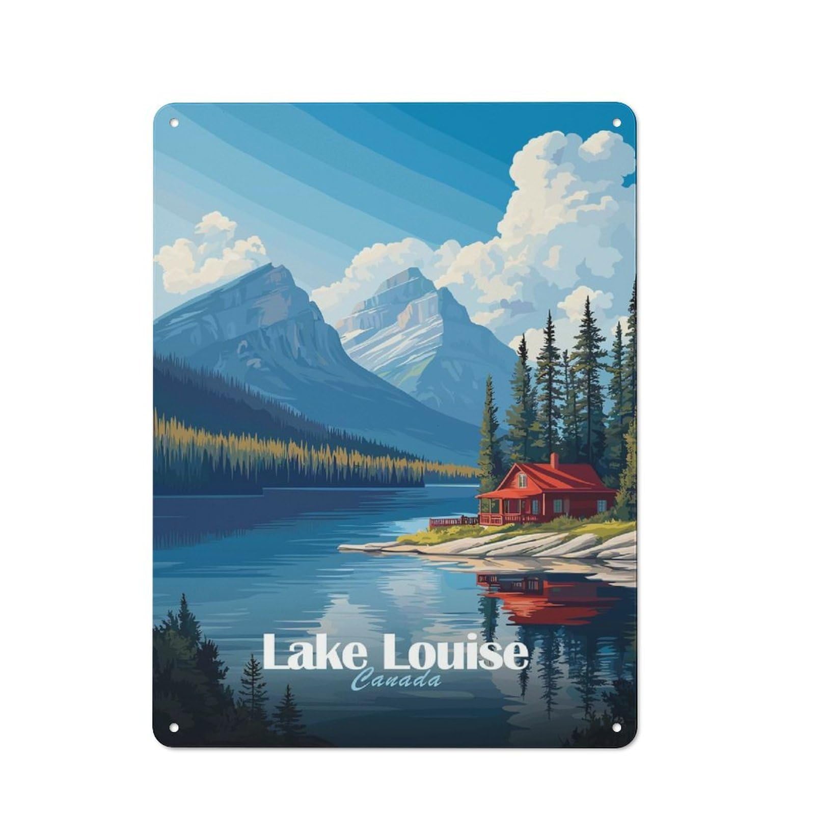 Junmoney Style-2 Garage Style Lake Louise Cabin Retro Metal Sign 40X30cm, Workshop Wall Decor For Workshop, Basement, Shed Or Games Room
