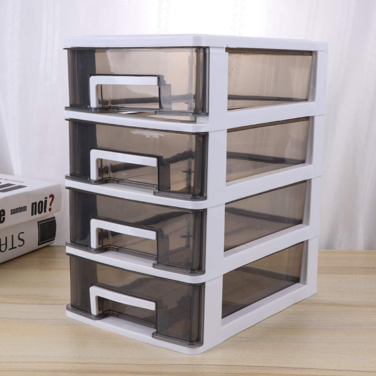 FRCOLOR Scatola Organizer Trasparente a 4 Strati Cassetti in Pp | Design a Cassetti, Formato Compatto per Piccoli Spazi, Adatta a Ufficio e Bagno