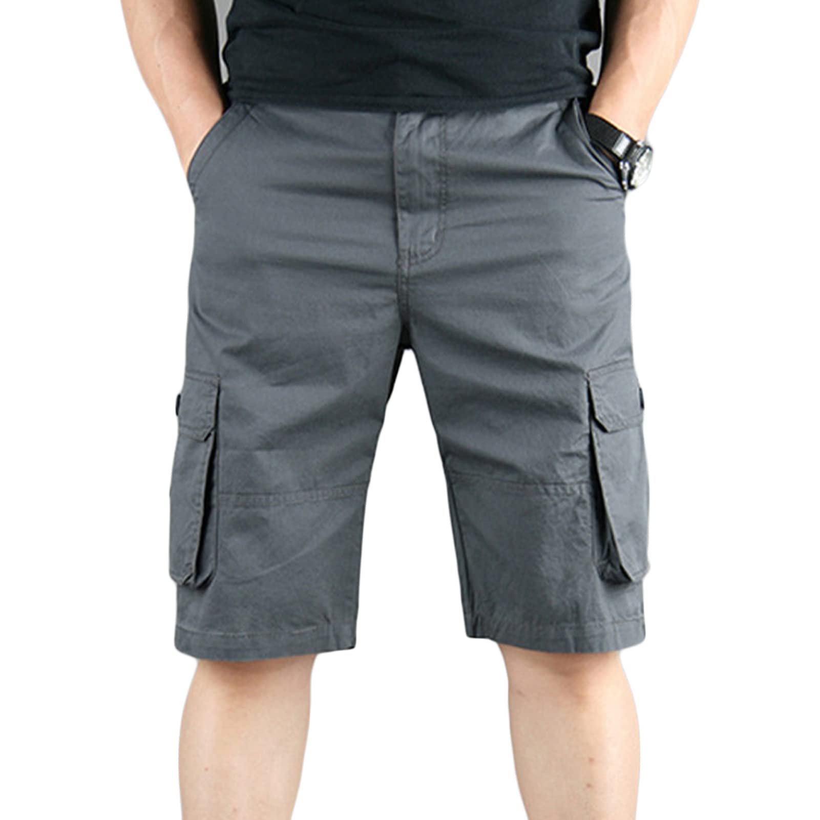 Maiyifu-GJ Men's Slim Fit Cotton Casual Cargo Shorts Lightweight Multi Pocket Shorts Outdoor Tactical Hiking Short Pants (Grey 1,32)