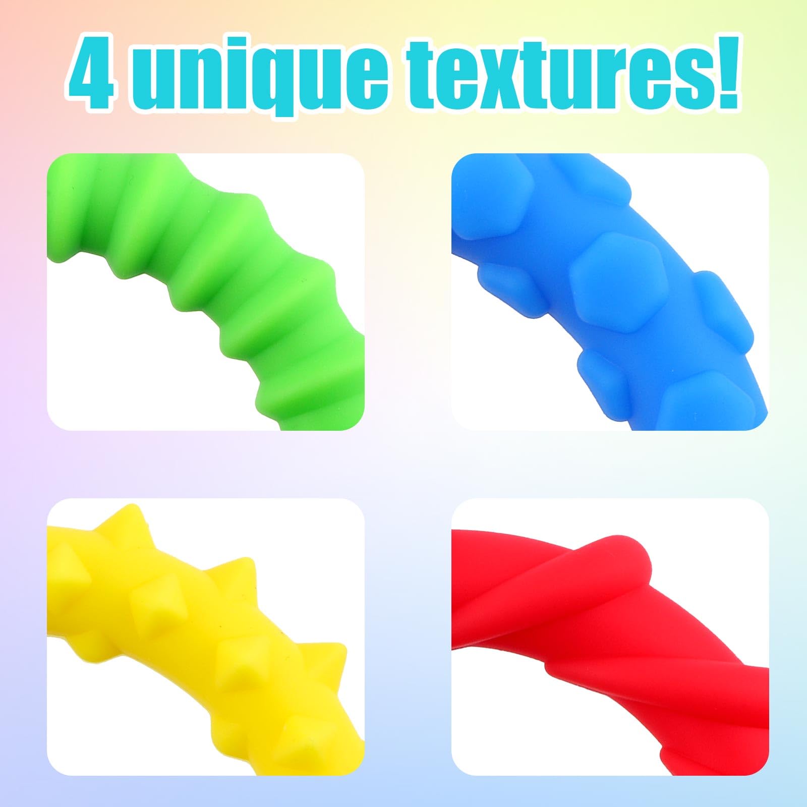 4pcs Sensory Fidget Toys, Sensory Texture Bracelet for Kids Calming & Quiet Stretchy Tactile Toy Silicone Calm Down Chew Bracelet Stocking Stuffers for Special Needs Kid Toddler Adults Gift - Image 3