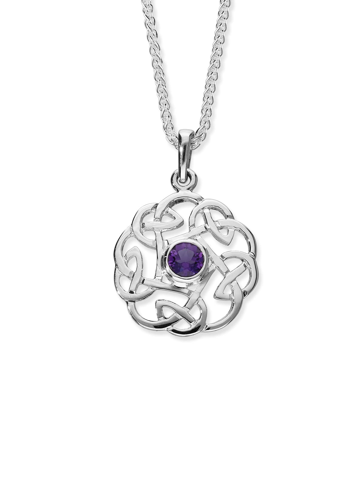 ORTAK 925 Sterling Silver Handmade Pendant Necklace | Celtic Knots Inspired Design | Featuring Natural Amethyst Gemstone | High Polished | Scottish Fine Jewellery | Made in Scotland