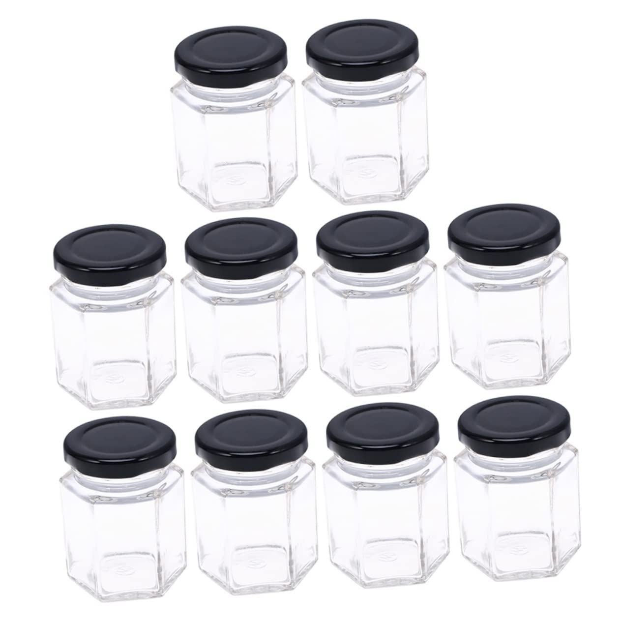 Lot de 10 Bocaux en Verre Hexagonaux 85ml pour Rangement Alimentaire Couvercle Hermétique Stockage de Sucre et Miel Cuisine Maison