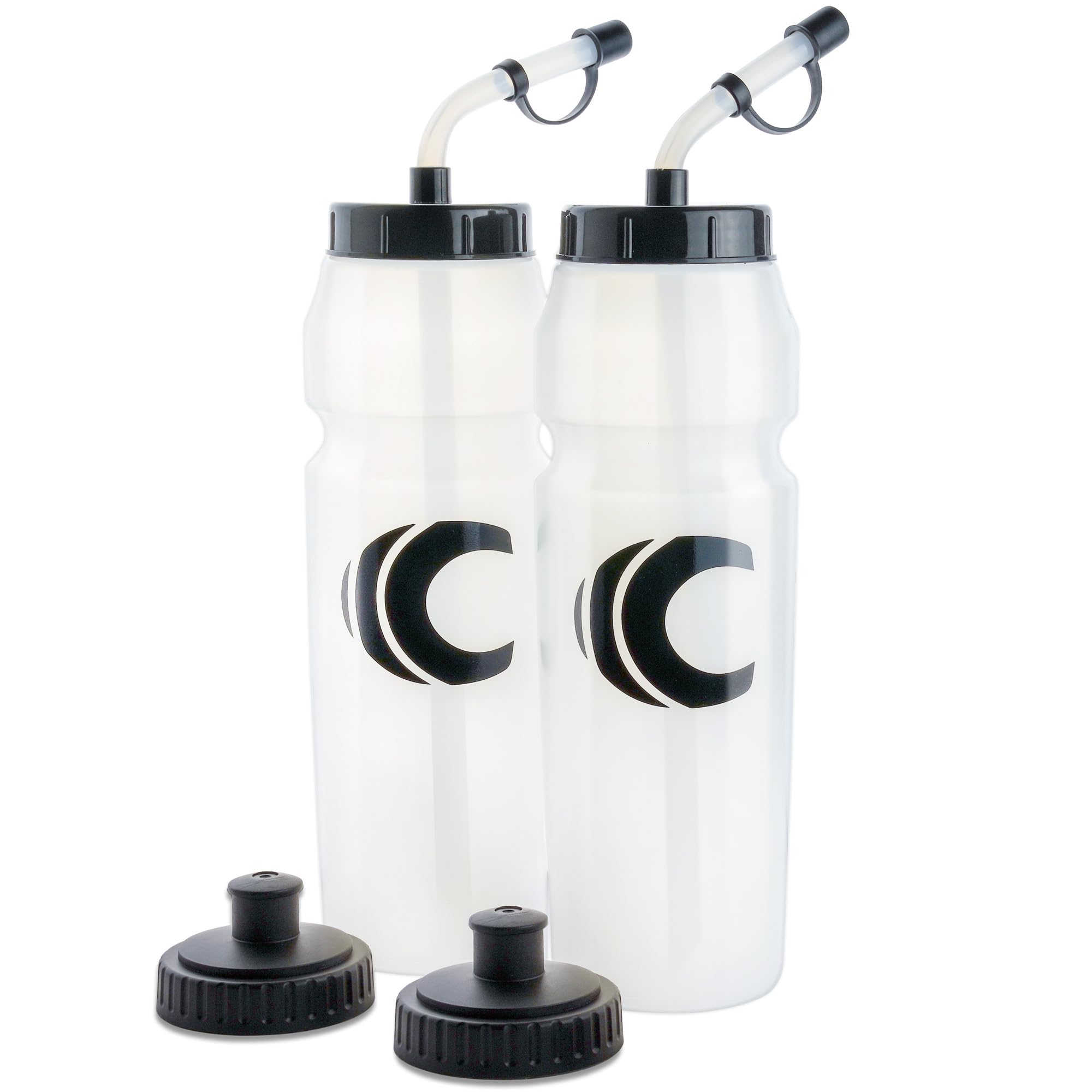 Cannon Sports 1 Liter Sports Water Bottle, BPA-Free, 34 Oz Capacity, Large Mouth, 2 lids (Straw and Squeeze), Great For Helmet Sports Such As Hockey, Lacrosse, Football, Boxing (2 Pack) (Clear)