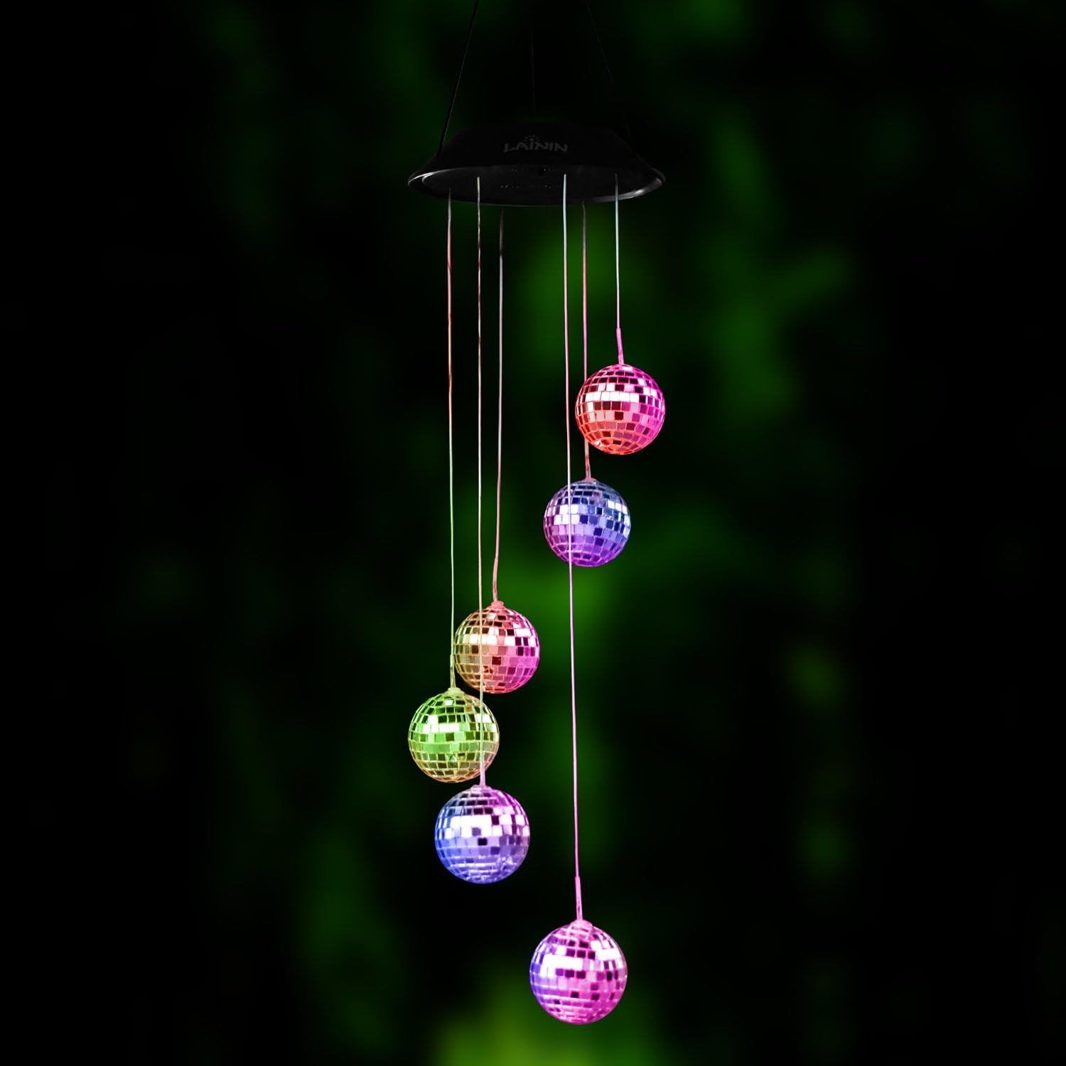 Lainin Color Changing Solar Wind Spinner Disco Ball Shape Solar Wind Chime Night Light for Home Outdoor Garden Ligting Décor