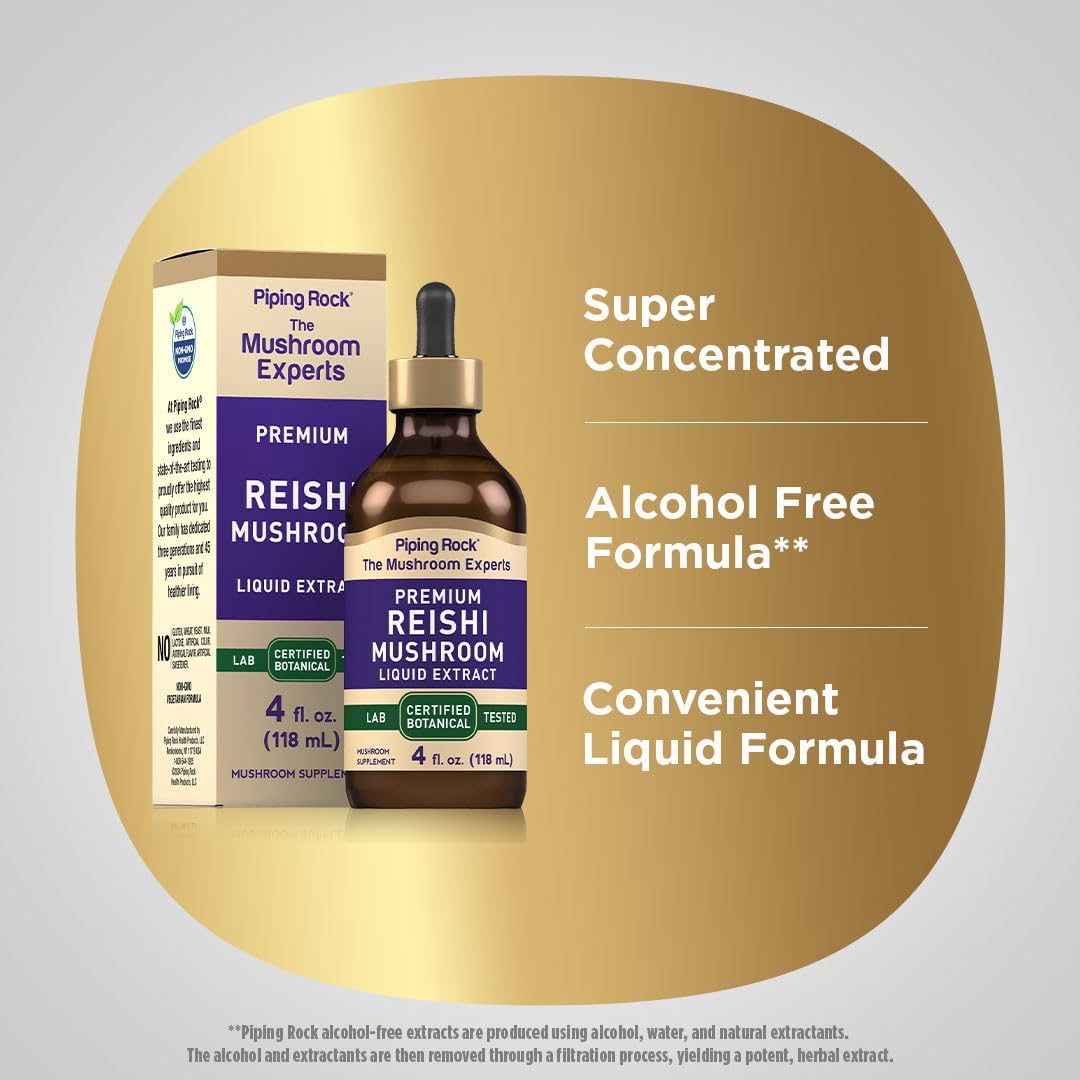 Piping Rock Reishi Mushroom Extract Tincture | 4 fl oz | Vegetarian Liquid Drops | Alcohol Free | Non-GMO, Gluten Free Supplement - Image 4