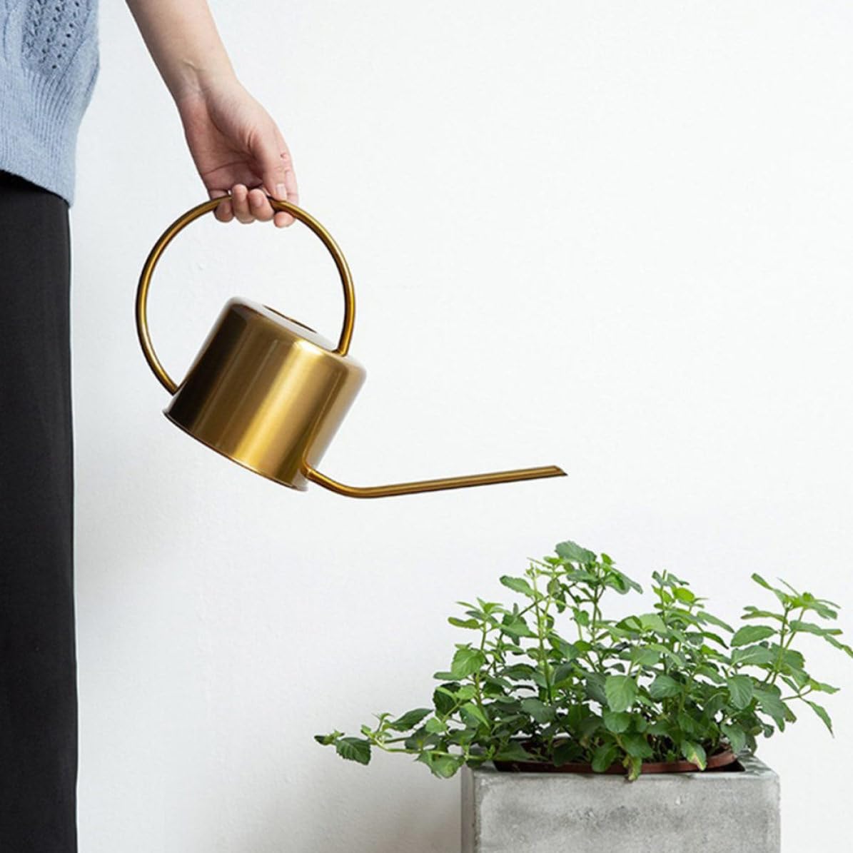 Toddmomy Regadera Metálica de Acero Inoxidable de 1300ml Diseño Portátil Fugas para Jardinería en Casa, Regadera Práctica y Clásica Color Dorado