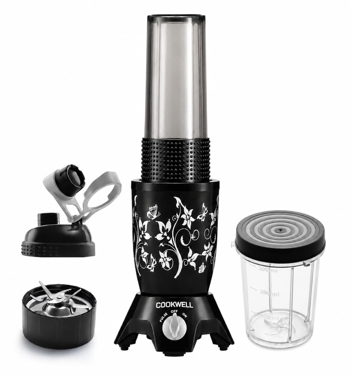 Cookwell Bullet Mixer Grinder (2 Jars, 1 Blade, Midnight Black), 600 Watts - 2 Year Warranty