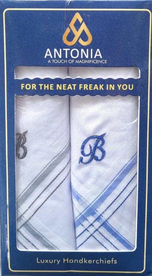 Image of ANTONIA Men's Initial Alphabet Handkerchiefs | Premium Cotton Personalized Hankies with Letter Embroidery (A-Z) | Soft, Absorbent & Reusable | Formal, Wedding & Gift Use | Pack of 6