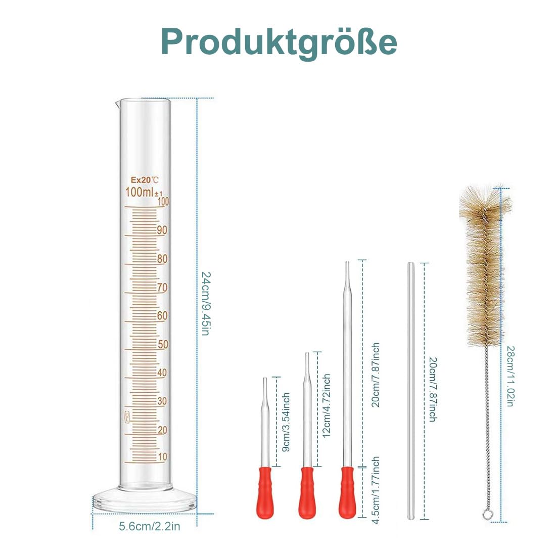 3 Pièces de Cylindre Gradué Verre 100ml
