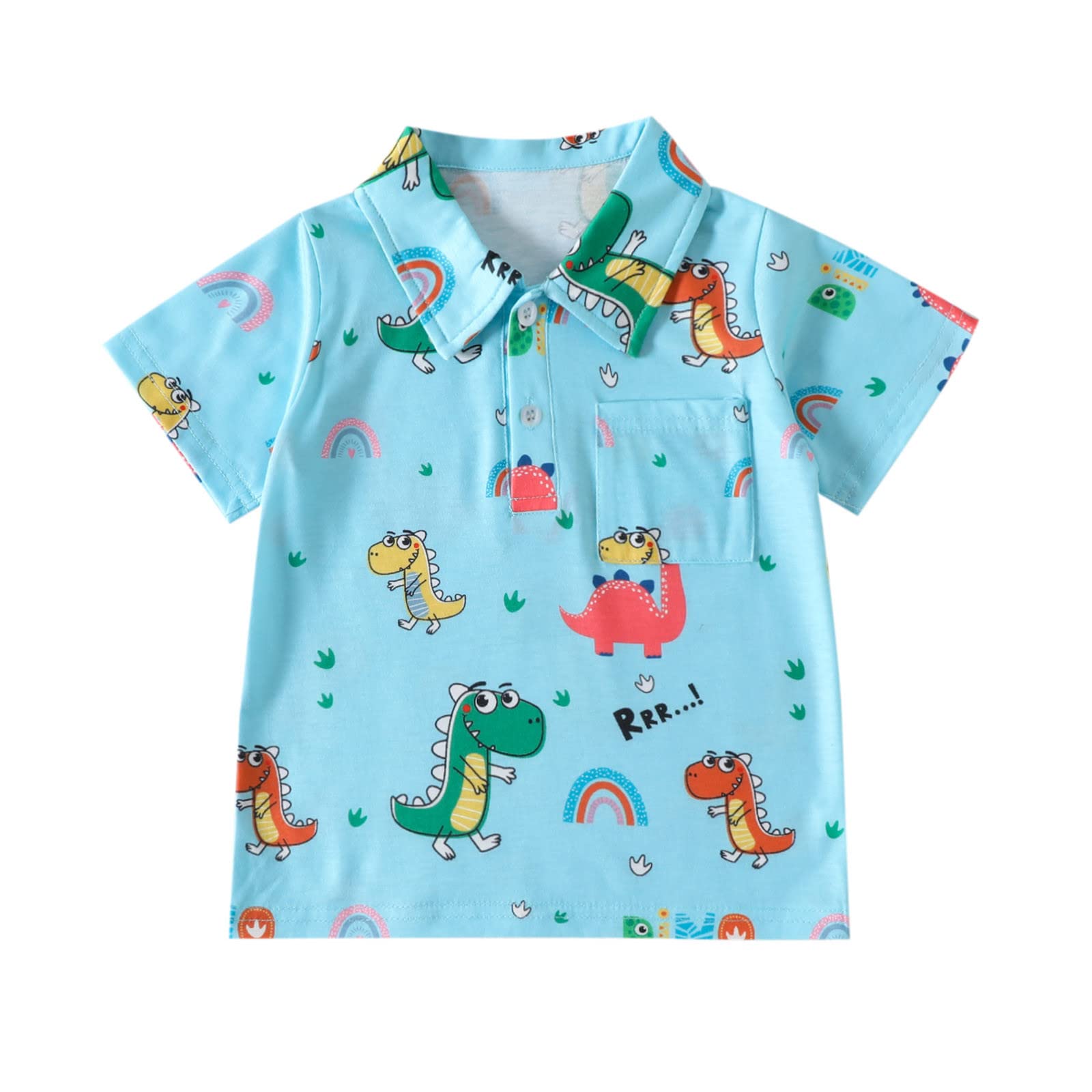 Boys Toddler ???????????????? Shirt Short Sleeve Dinosaur Graphic Cotton Tee Button Up Collar Casual Summer (Blue, 2-3 Years)