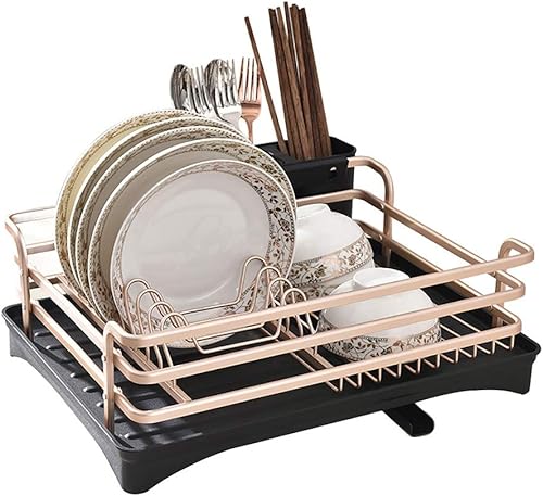 Miniatura 2 de Escurridor de platos de aluminio, escurridor de platos para encimera de cocina, a prueba de óxido, 15.4 x 11.4 x 5.1 pulgadas, tabla de drenaje con