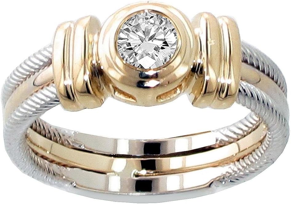 0.25 Gold Plated Diamond Ring Ct Tw Two Tone, Gold Rings for Women 14k Real Gold Bezel Set Diamond Anniversary Wedding Ring In 14k Gold Wedding Rings for Women