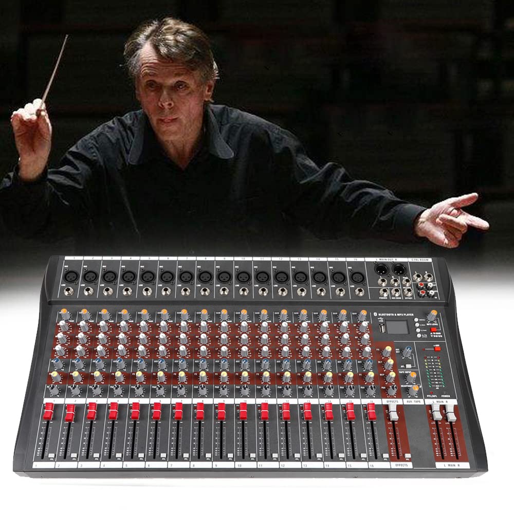 Audio Mixer Professional 16 Channel Desk System with Bluetooth USB Audio Mixer for Live, Recording Gaming