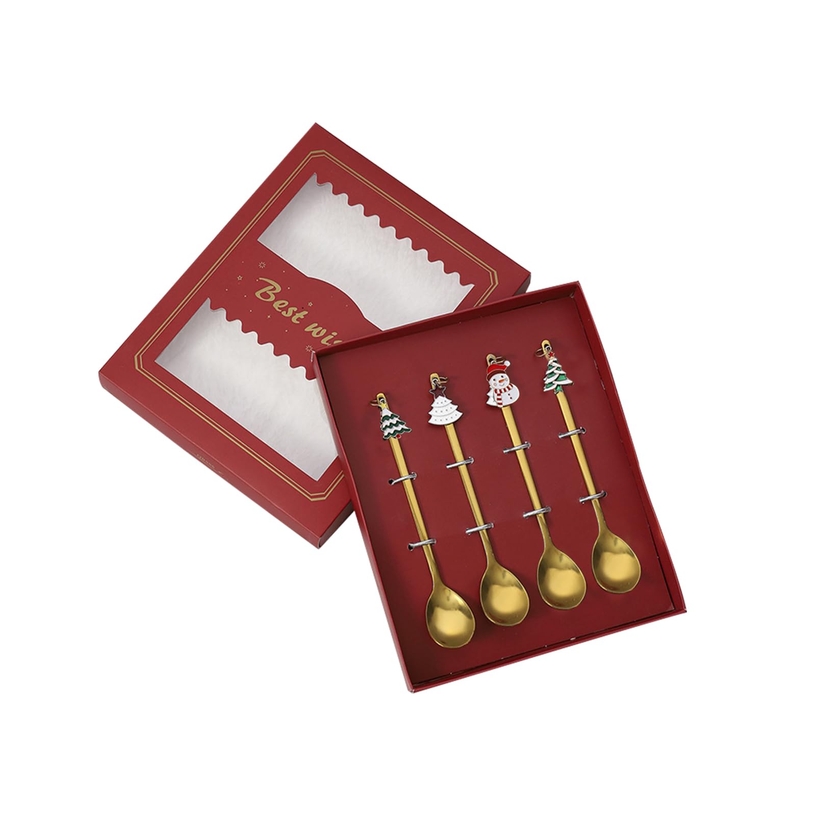 Set Di 4 Cucchiaini Da Caffè Natalizi In Acciaio Inox, Con Decorazione 3D A Forma Di Albero Di Natale, Colore Oro, Lunghi 15 Cm - 2