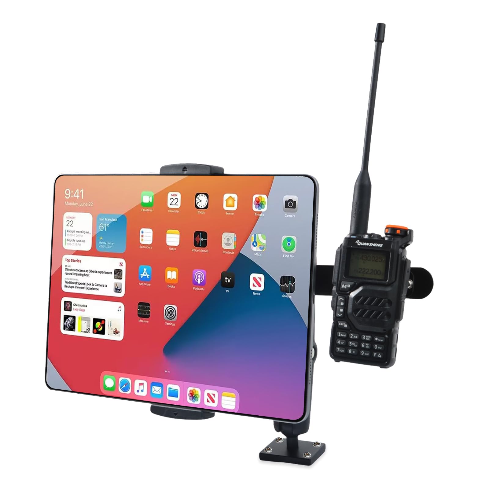 HYSHIKRA Universal Radio/CB Mic/iPad/Phones Bracket Mount 360 Rotatable for Baofeng UV5R Motorola Quansheng Kenwood Retevis Radio, for iPad Pro 12.9 Air Mini, iPhone